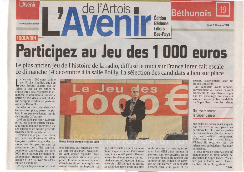 jeux 1000 euros douvrin presse